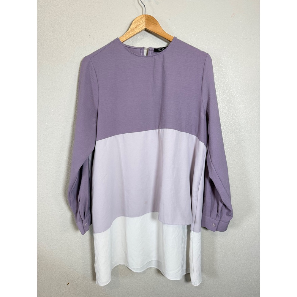 Refka Casual Purple‎ Colorblock Long Sleeve Tunic Blouse Womens US 12 Modest Top - Picture 3 of 8